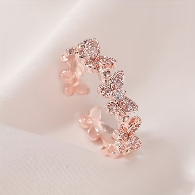 Dainty Elegant Princess Rose Gold Butterfly Ring - Adjustable 10$